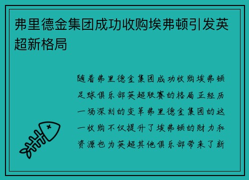 弗里德金集团成功收购埃弗顿引发英超新格局